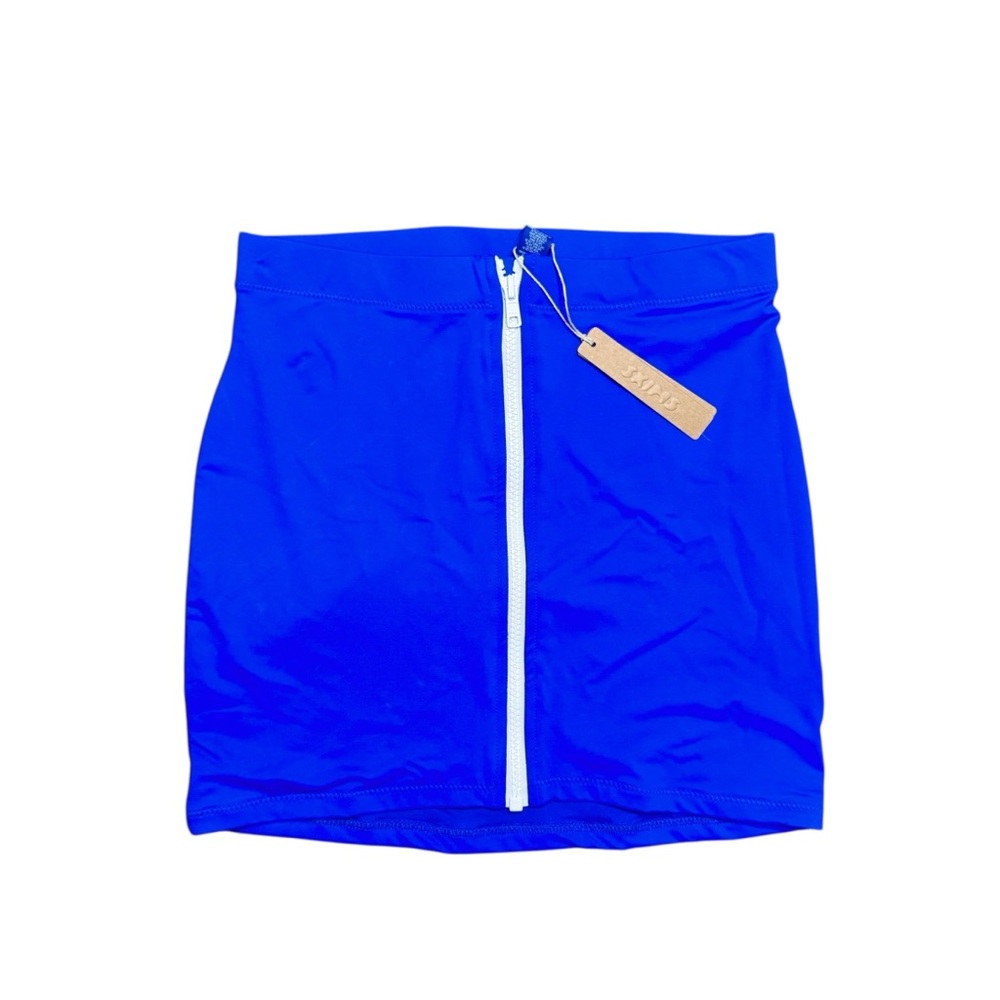 SKIMS SPORTY ZIPPER SWIM MINI SKIRT SZ S COBALT